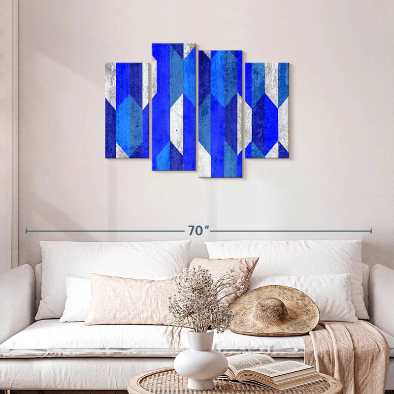 Abstract Blue Hexagons Multi Piece Canvas Print, 43" H x 27" W x 1" D