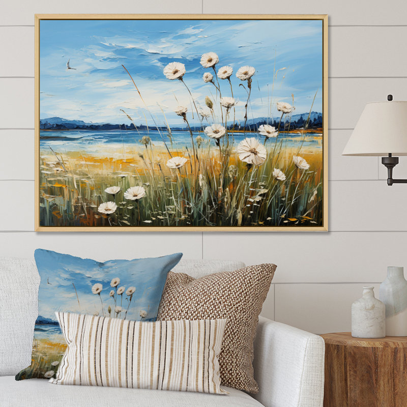 Veniaminof Landscape Vangogh Dandelions Field III On Canvas Print, H 16 po x l 32 po x P 1 po, Cadre naturel flottant