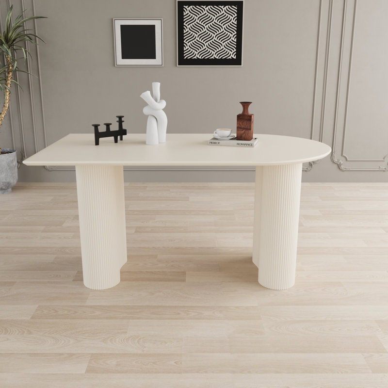 Dining Table And Irregular Side Table, 4-8 Person Dining Table, Thick Engineering Wood Round Wave Table Legs