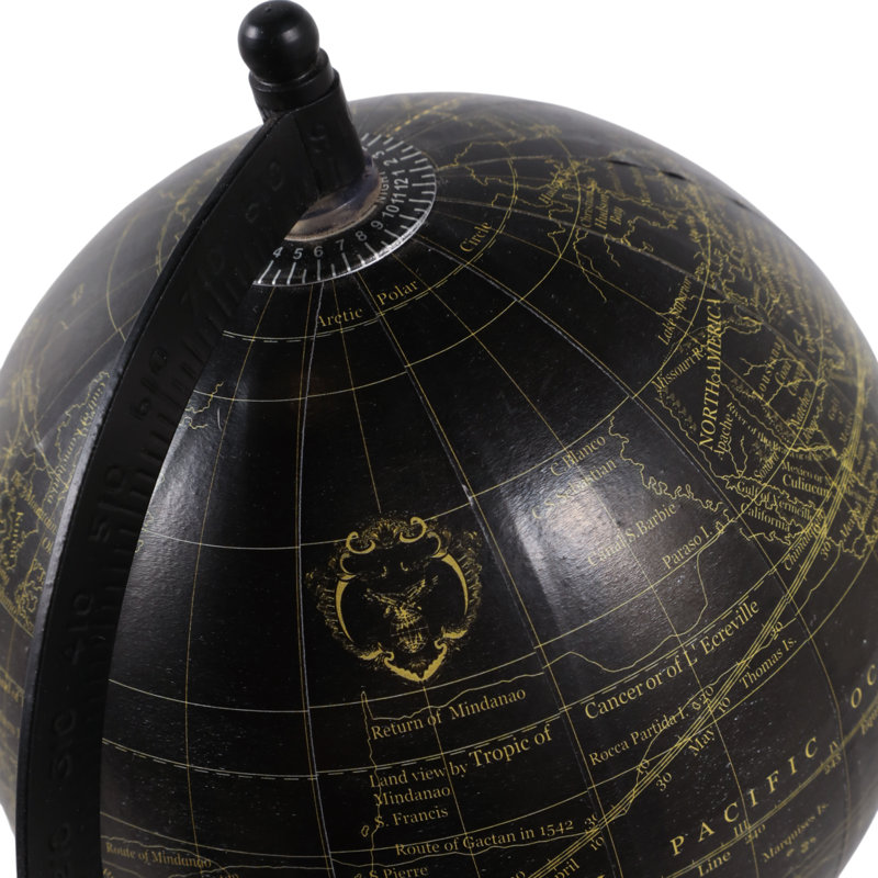 Sculpture moderne en forme de globe avec base en bois - statues de style figurine et objets décoratifs pour la maison et le salon - 11 po, noir