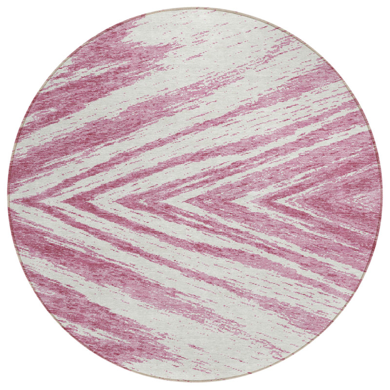 Tapis d'intérieur rond lavable abstrait 8 pi rosé et ivoire
