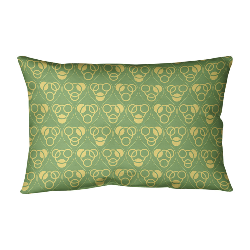 Coussin lombaire classique à motif de cercles Waves, H 14 po x l 20 po, Polyester / Bourre en polyester, Vert/jaune