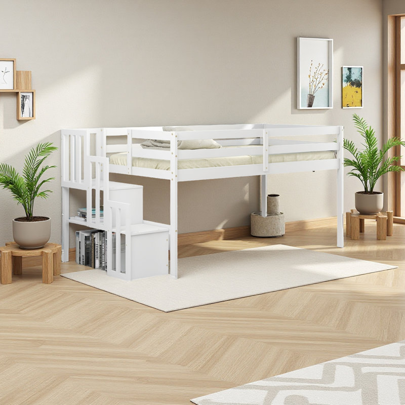 Lit mezzanine avec escalier, White