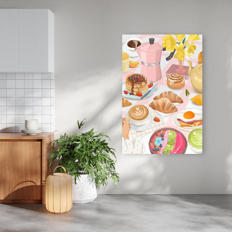 Petit-déjeuner et brunch, impression d'art mural contemporain et coloré représentant une jonquille et des fruits