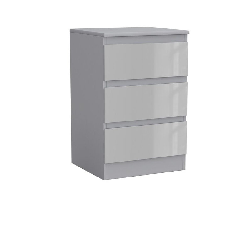 Gloss 3 Drawer Skagen High Wooden Bedroom Chest Cabinet No Handle Drawer Storage, Grey