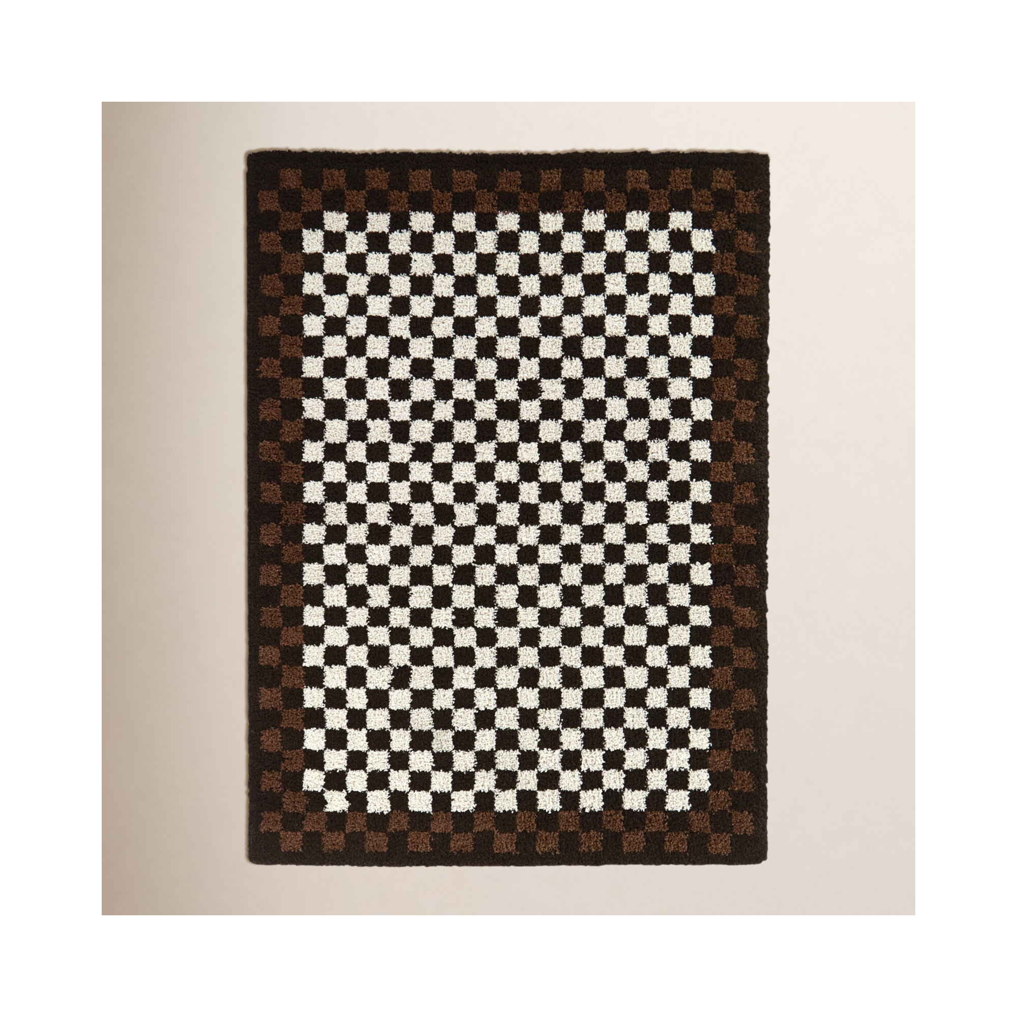 Channahon Brown/Cream Checkered Shag Area Rug, Rectangle 5'3" x 6'12"
