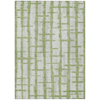 3' X 5' Green And Gray Striped Washable Indoor Outdoor Area Rug