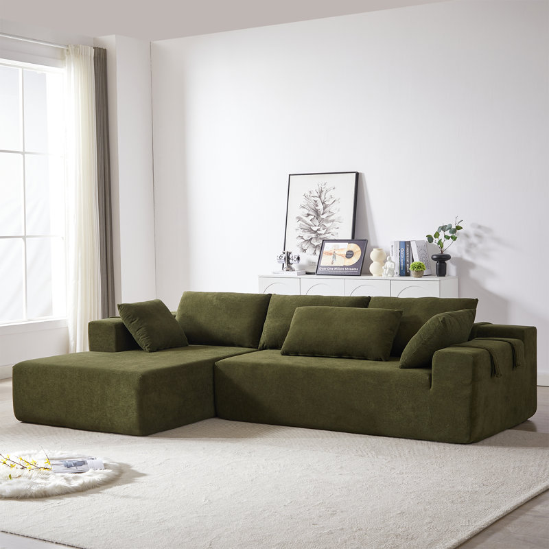 Boneless 2 - Piece Upholstered Sectional, Green Chenille, Left Hand Facing