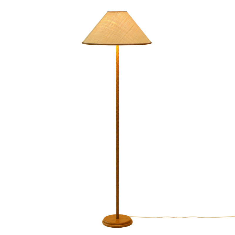 Keria Natural Vegan Leather And Raffia Designer Floor Lamp