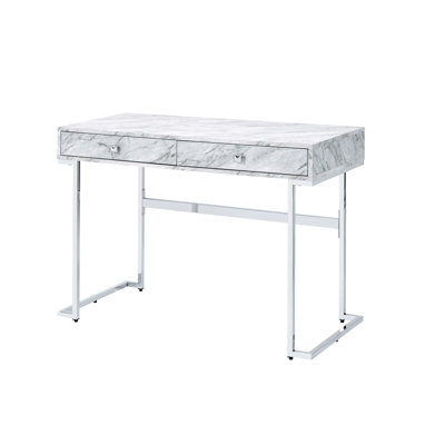 Bureau en faux marbre blanc avec rails, élégant et doté de nombreuses fonctionnalités