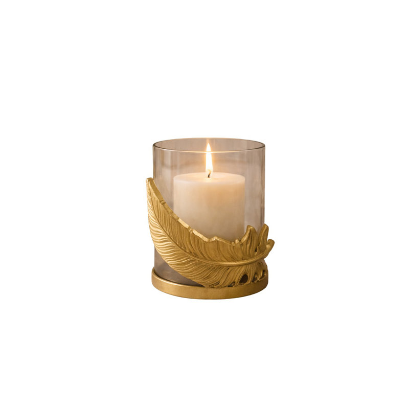 Raíz Studio Fleather Glow Candle Holder – Hand-Cast Gold Metal & Glass Votive Holder