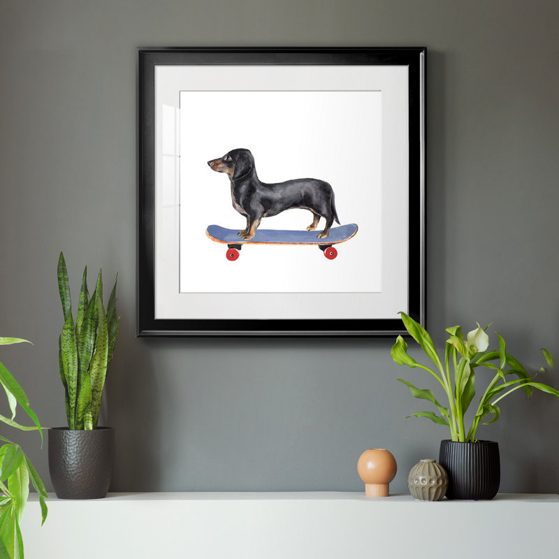 «Pups On Wheels II», reproduction encadrée de qualité supérieure - prête à être accrochée, Papier avec cadre noir, Blanc