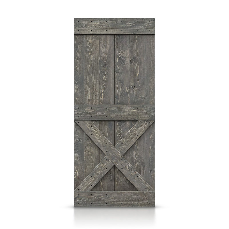 Porte de grange peinte peinte en bois à panneau sans installation de quincaillerie d’installation, 42" x 84", Gris patiné
