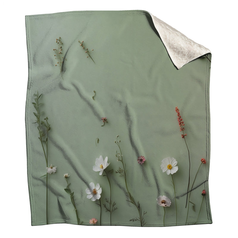 Fleurs sauvages sur des couvertures vertes, 60in W x 80in H
