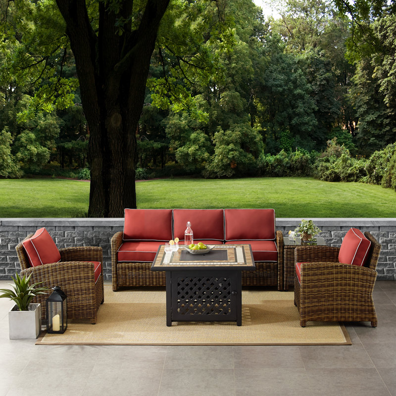 5 - Person Patio Conversation Set with Cushions, Sangria