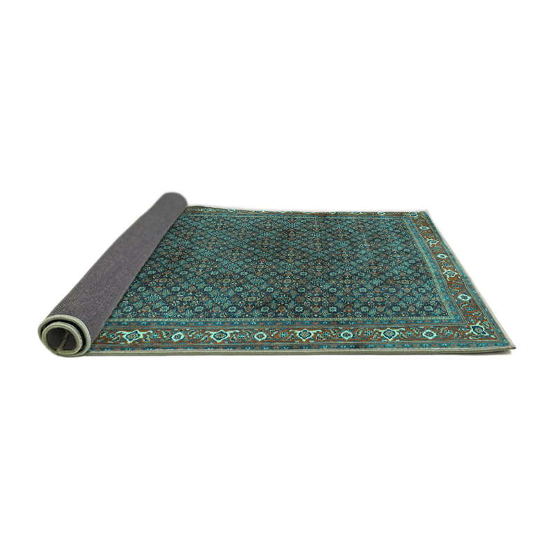 Tapis oriental fabriqué à la machine en bleu, Carré 7 pi