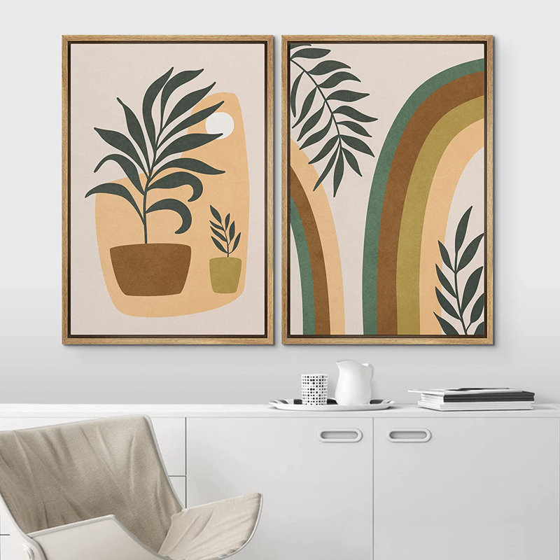 Mid Mid Century Modern Boho IDEA4WALL, ensemble d'art mural sur toile encadré Mid-Century, H 24 po x l 32 po, Beige