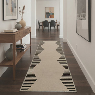 Teshayla Minimalist Geometric Wave Machine Washable Beige / Brown Indoor Area Rug with Non-Slip Backing