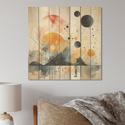 Modern Black And Yellow Forest Landscape II - Abstract Landscape On Wood Print