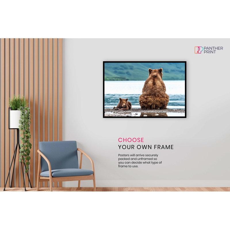 Mother And Baby Bear By The Lake - No Frame Print, 20cm H x 31cm W