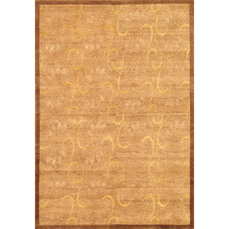 Hand Knotted Wool Floral Area Rug in L. Brown / L. Brown