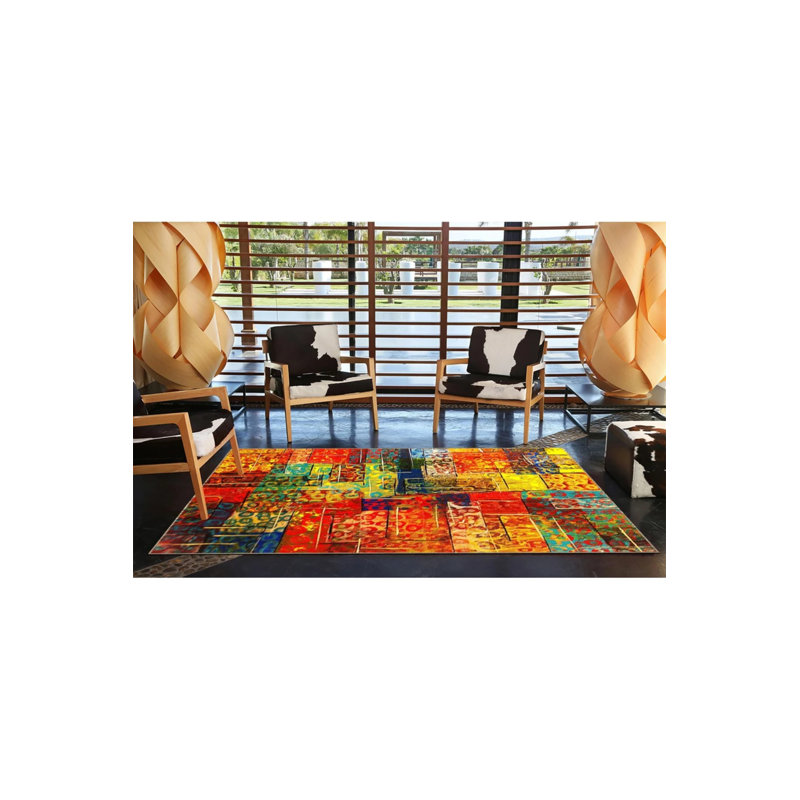 Modern Orange Red Woven Based Washable Rug, Round 3'4"