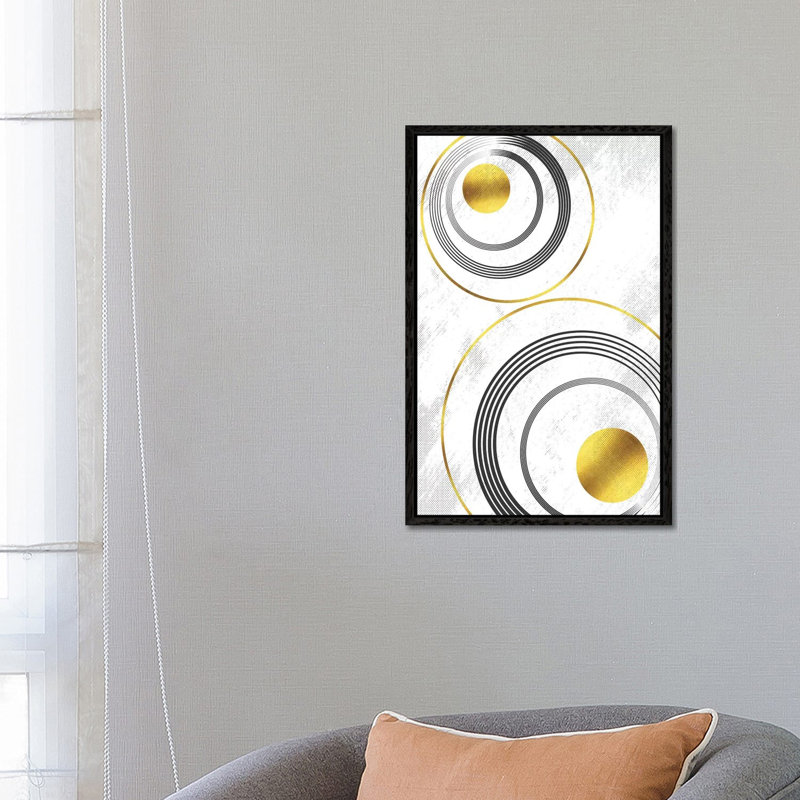 Geometric Art No. 7 Gold by Melanie Viola - Print on Canvas, 66.04cm H x 45.72cm W x 3.81cm D, Black Framed