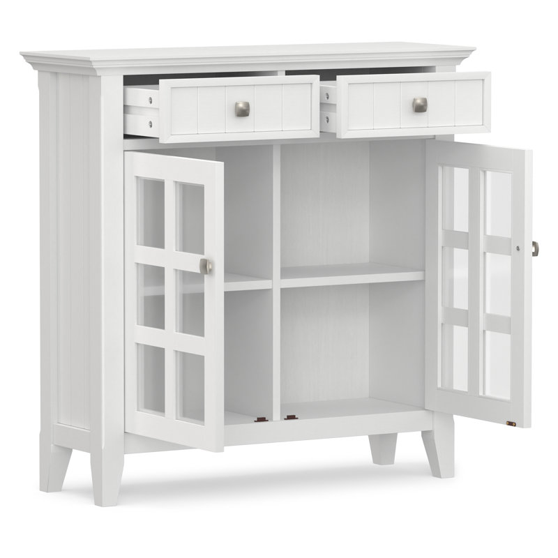 Acadian 36"W Solid Wood Transitional Entryway Storage Cabinet with Drawers, Glass Doors and Adjustable Shelves, White