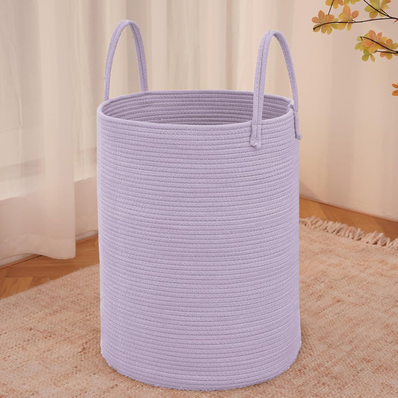 Large Woven Laundry Basket Hamper, Cotton Rope Storage Bin For Blankets, Toys, And Clothes, Decorative Tall Nursery Hamper For Living Room, Bedroom, And Bathroom