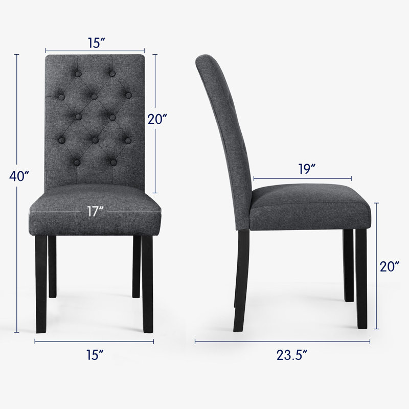 Tufted  Fabric Upholstered Parsons Dining Chairs, Dark Gray, 2