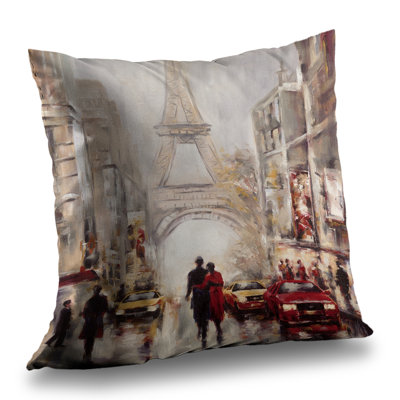 Busy Street of Paris Eiffel Tower Scenic Throw Pillow | Home Decor