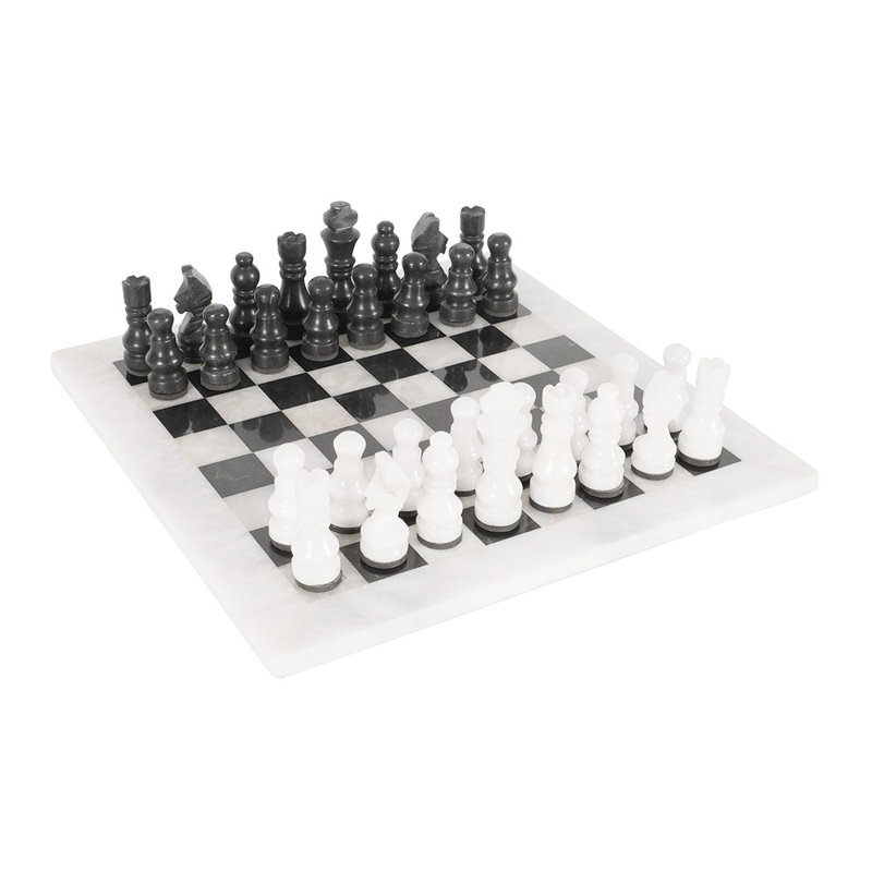 Jeu d'échecs fait à la main en marbre blanc et noir, Noir / Bronze