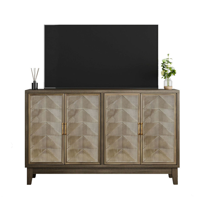 Console moderne avec rangement et tablettes réglables, buffet d'entrée à motif géométrique avec 4 portes, armoire décorative multifonctionnelle pour salon, salle à manger, entrée, couloir, brun