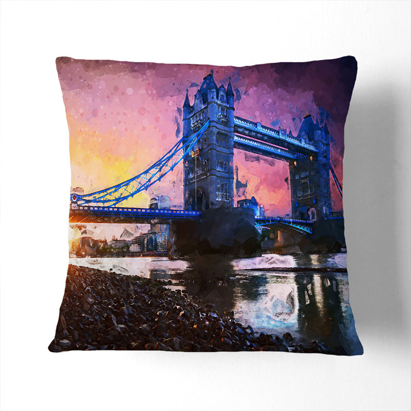 Tower Bridge in London England Cushion with Filling, 55cm H x 55cm W x 20cm D, Stone