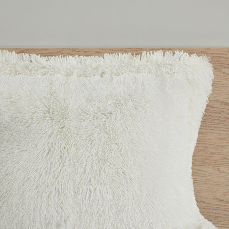 Full White Shaggy Faux Fur Comforter Set