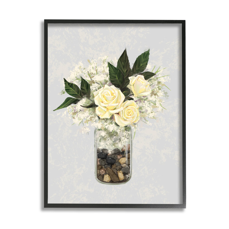 «Yellow Yellow Flower Bouquet Decorated Rocks Vase» par Ziwei Li - cadre flottant, impression sur toile