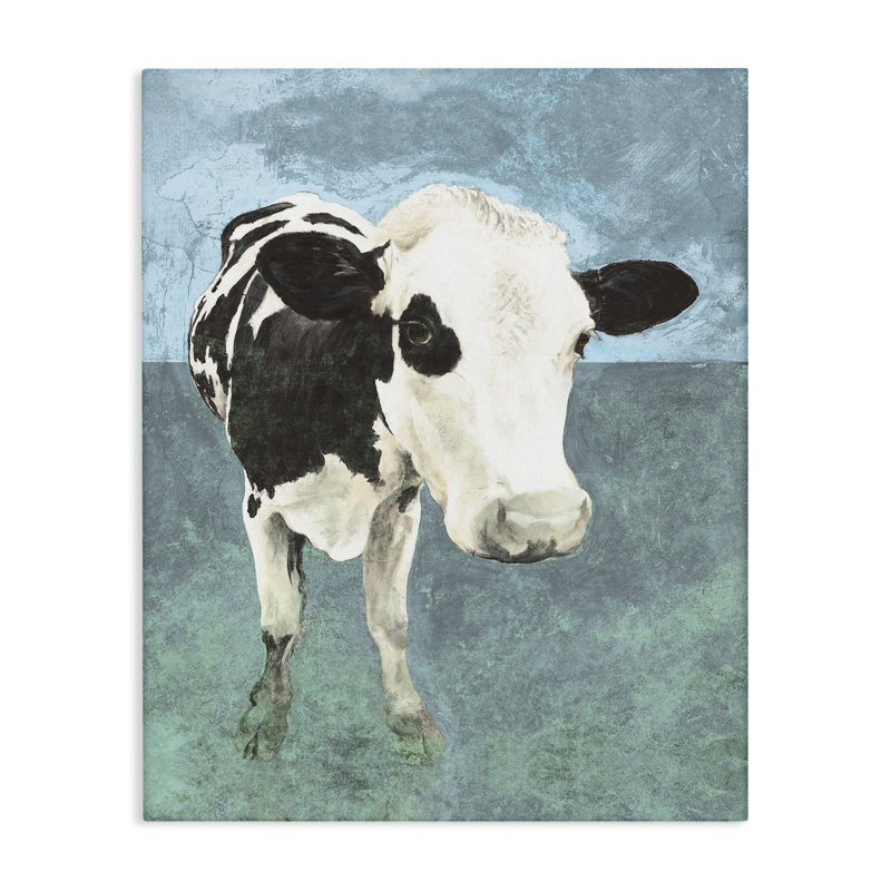 Art mural simple sur toile de vache de ferme par échelle blanche, H 48 po x l 36 po