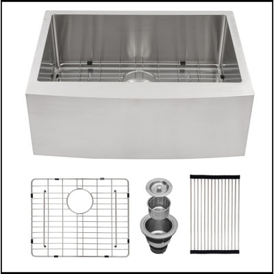 Farmhouse Kitchen Sink - Stainless Steel Apron Front Farmhouse Sink 10 Inch Deep 16 Gauge Single Bowl Kitchen Sink Basin