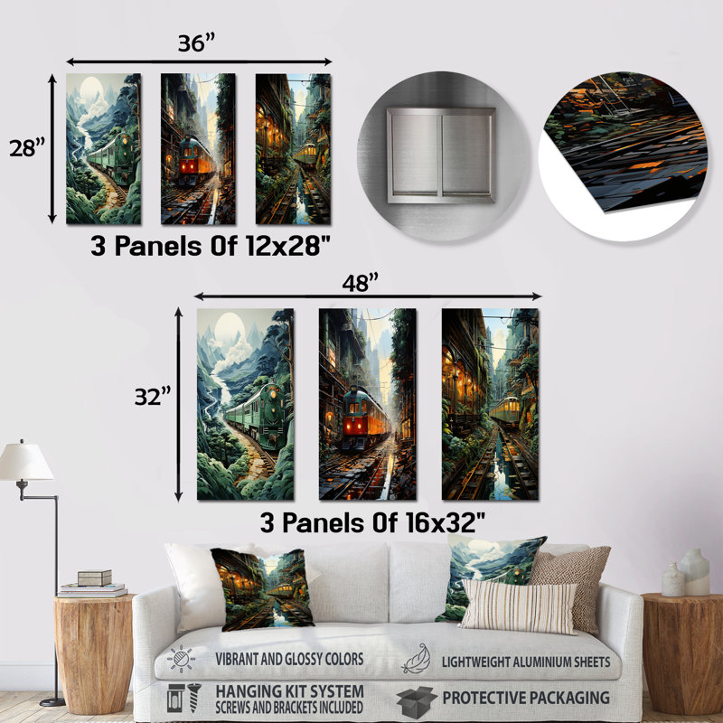 Luxurious Relaxing Train Journey - Train Metal Art Print Set Of 3, 28" H x 36" W