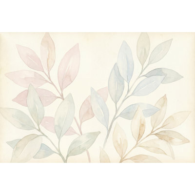 Papier peint blanc sur fond blanc avec aquarelle botanique amovible