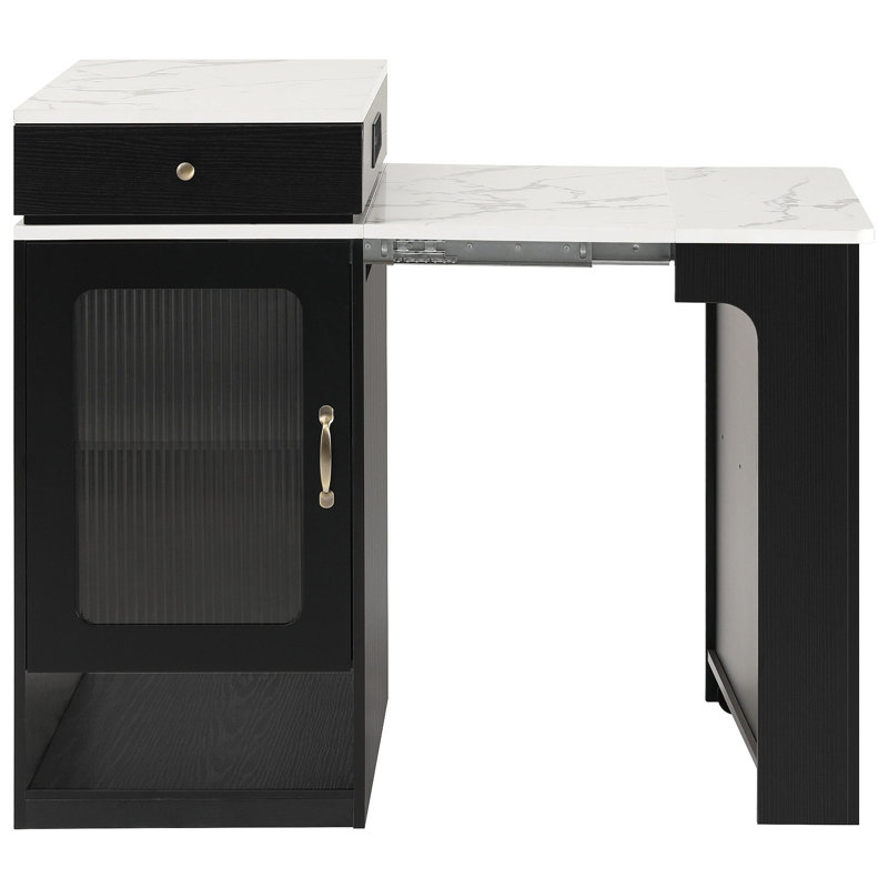 59.5" Kitchen Island With Extendable Dining Table, Kitchen Storage Table With Double-Sided Storage, Kitchen Island With 2 Drawers, Power Outlet, Side Open Shelves, For Kitchen, Dining Room, Black