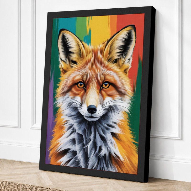 Fox And Rainbow Modern - Print, 24x16 - 61.0 x 40.6 cm, Black Border