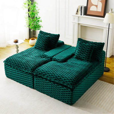 Chaise longue double en velours vert tortue, canapé paresseux multifonctionnel avec éponge entièrement compressée, pouvant être agencée côte à côte ou face à face