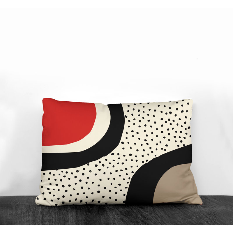 Willow Abstract Outdoor Reversible Throw Pillow, Red/Off White/Beige/Black