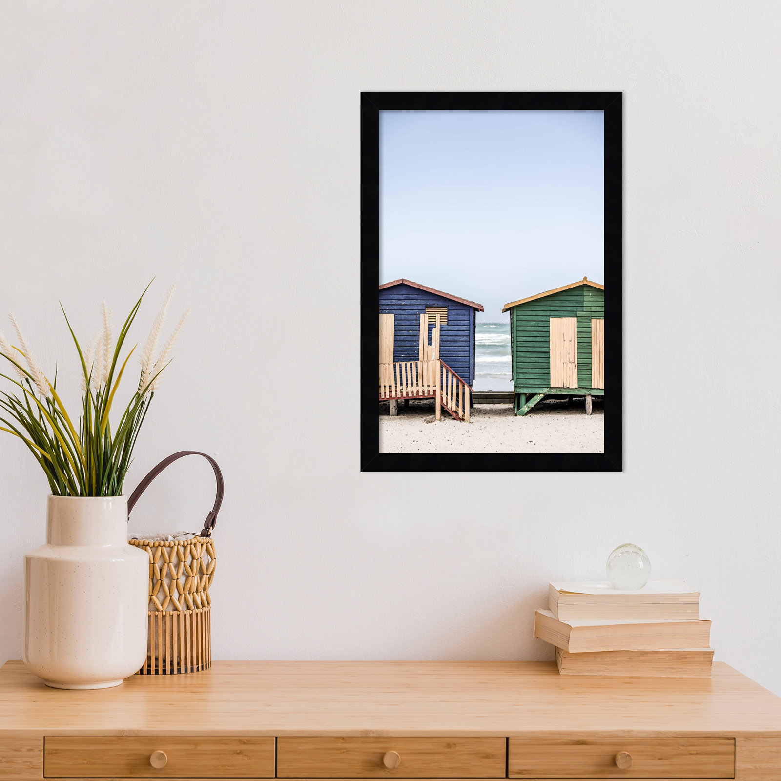 Popplewell "Blue and Green Huts" Print, Black, 17" H x 12" W