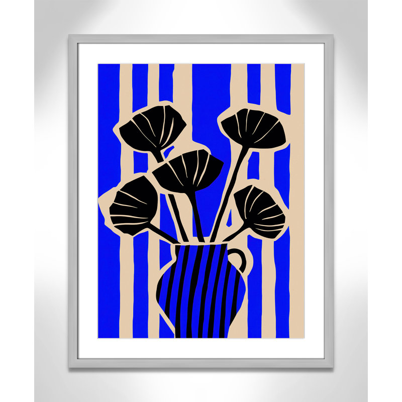 Vase rayé imprimé de fleurs par Treechild, L 23,5 po x H 29,5 po, Imprimé mat, Argent mat