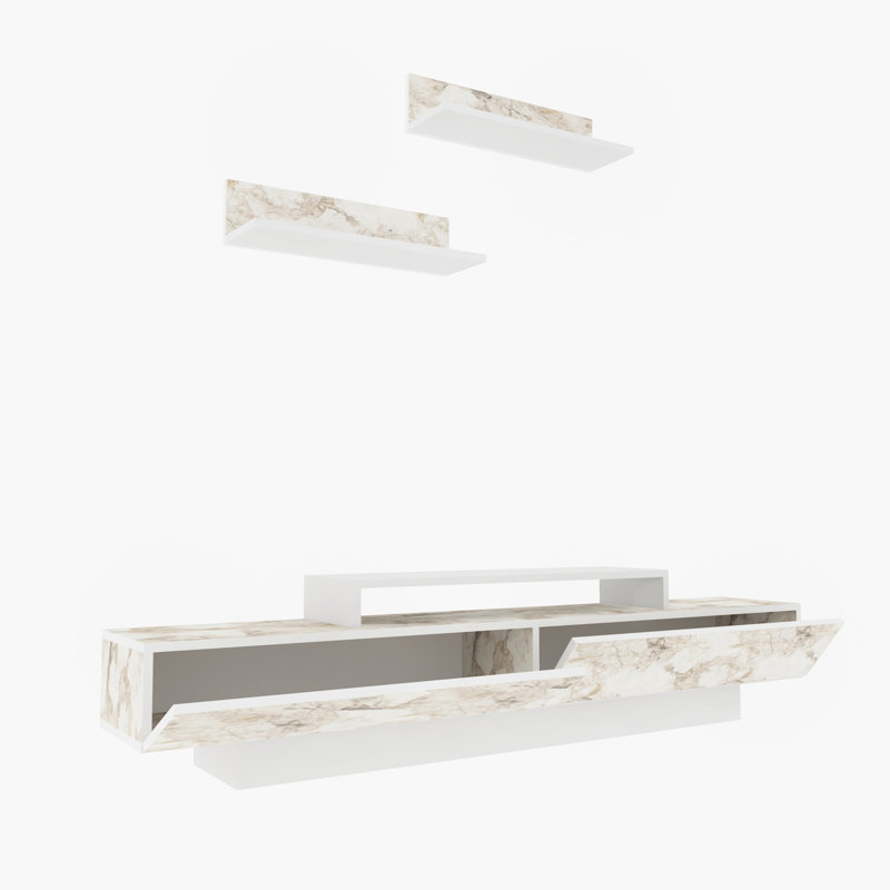 Lusi TV Stand for TVs up to 71'', White Marble Effect/White