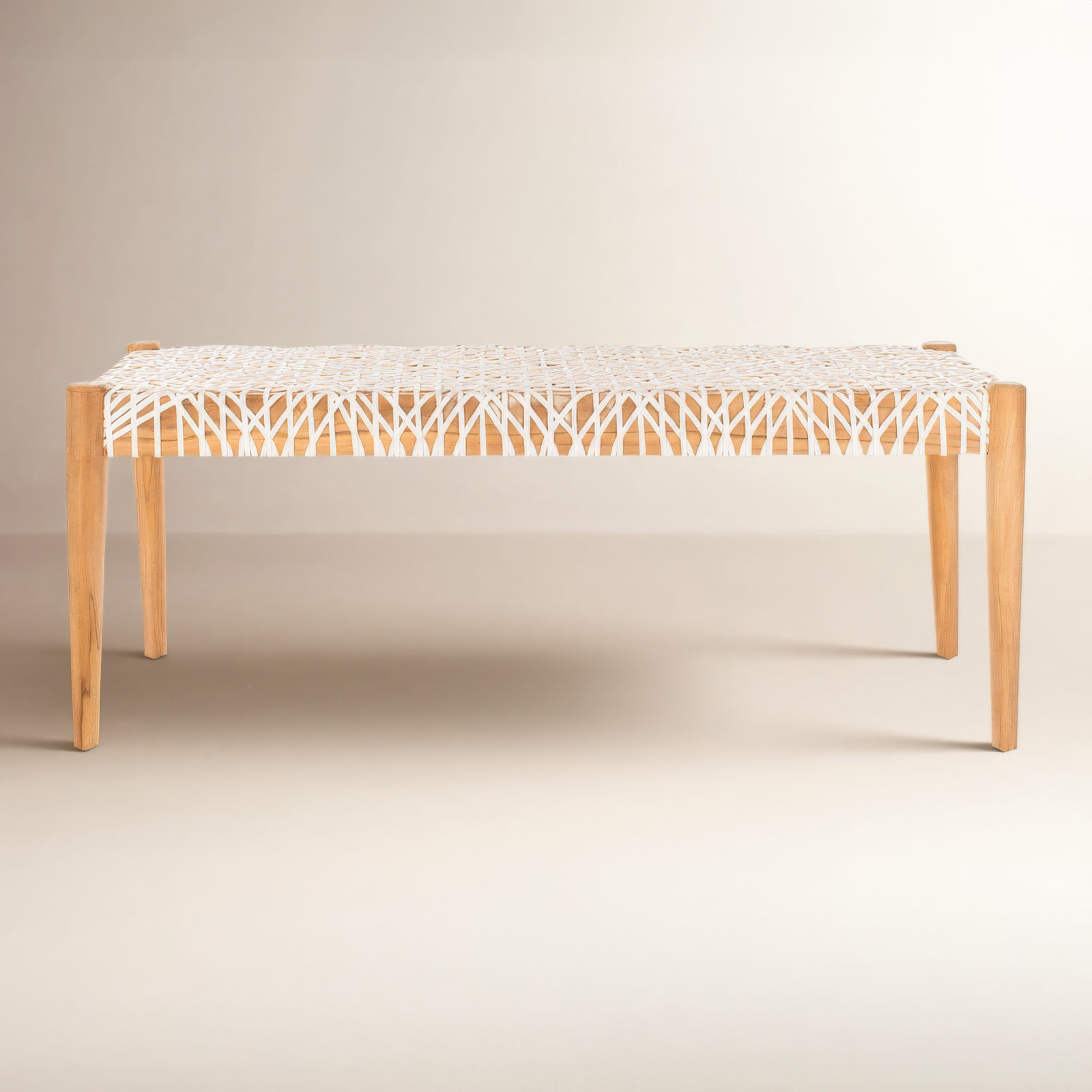 Kazbah 47" Genuine Leather Entryway Bench, Natural/Off White
