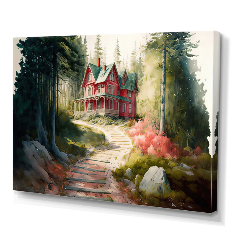 Calm Red Barn In Spring VI - Barn Landscape, art mural encadré, L 32 po x H 16 po, Toile tendue