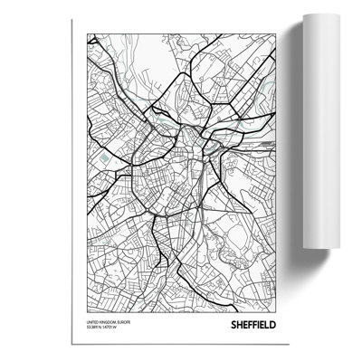Map Sheffield UK - Frameless Print